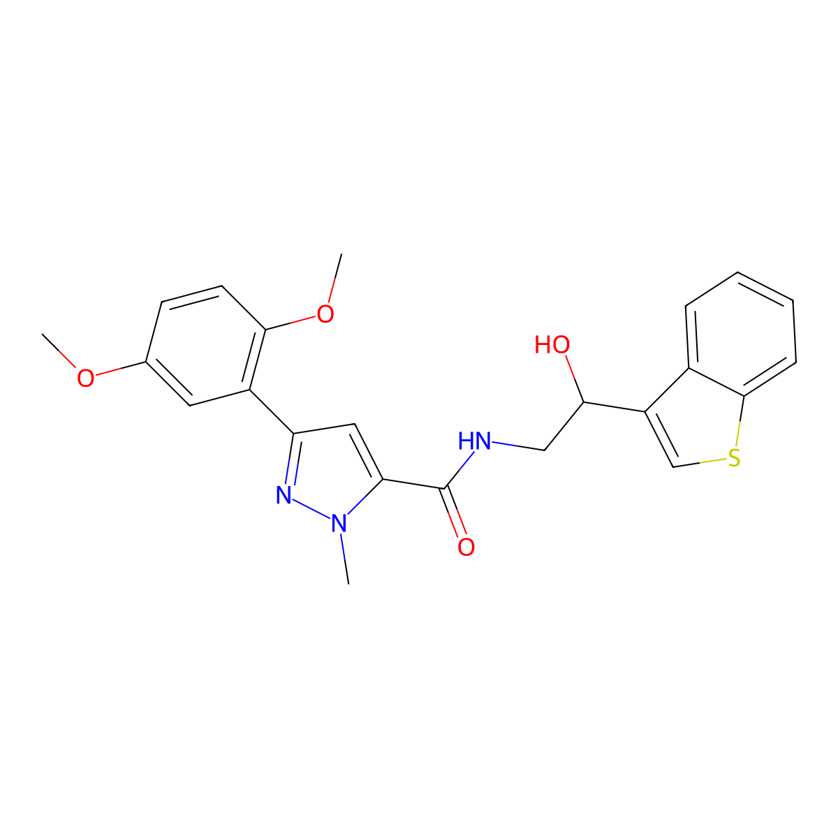 N-(2-(benzo[b]thiophen-3-yl)-2-hydroxyethyl)-3-(2,5-dimethoxyphenyl)-1-methyl-1H-pyrazole-5-carboxamide molecular structure, CAS 2034346-34-2