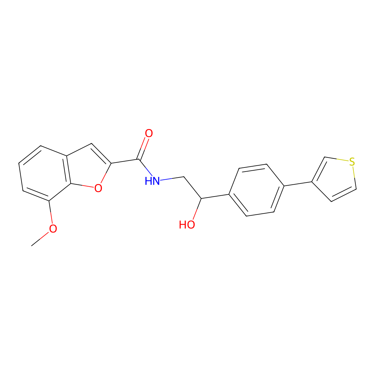 N-(2-hydroxy-2-(4-(thiophen-3-yl)phenyl)ethyl)-7-methoxybenzofuran-2-carboxamide molecular structure, CAS 2034346-35-3