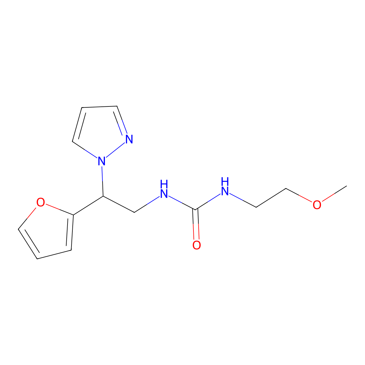 1-(2-(furan-2-yl)-2-(1H-pyrazol-1-yl)ethyl)-3-(2-methoxyethyl)urea molecular structure, CAS 2034346-37-5