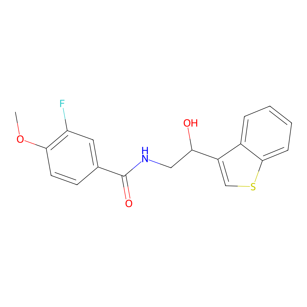 N-(2-(benzo[b]thiophen-3-yl)-2-hydroxyethyl)-3-fluoro-4-methoxybenzamide molecular structure, CAS 2034346-41-1