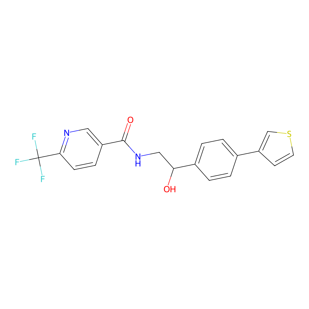 N-(2-hydroxy-2-(4-(thiophen-3-yl)phenyl)ethyl)-6-(trifluoromethyl)nicotinamide molecular structure, CAS 2034346-43-3