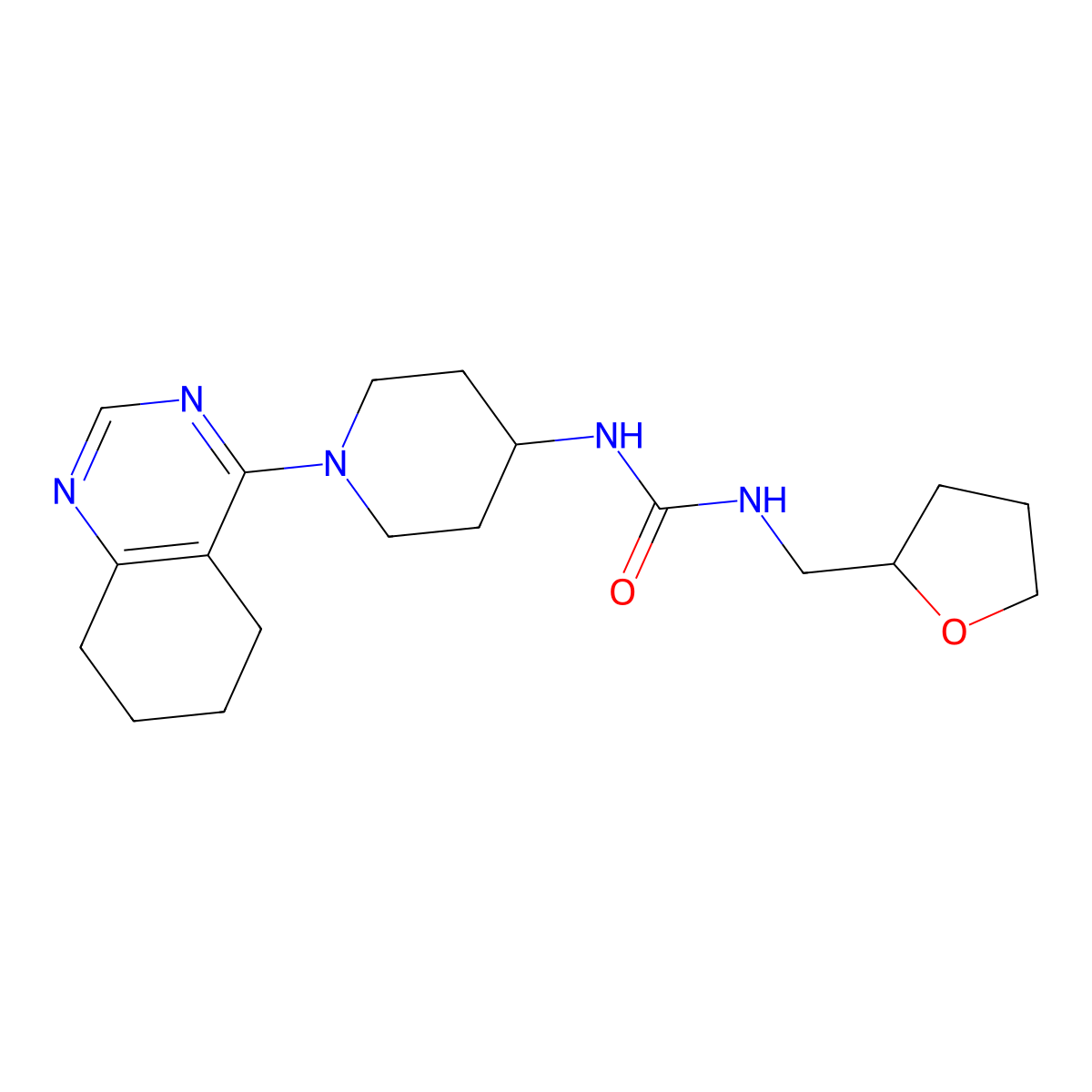 1-((Tetrahydrofuran-2-yl)methyl)-3-(1-(5,6,7,8-tetrahydroquinazolin-4-yl)piperidin-4-yl)urea molecular structure, CAS 2034346-44-4