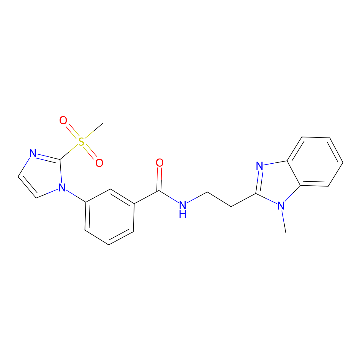 N-(2-(1-methyl-1H-benzo[d]imidazol-2-yl)ethyl)-3-(2-(methylsulfonyl)-1H-imidazol-1-yl)benzamide molecular structure, CAS 2034346-45-5