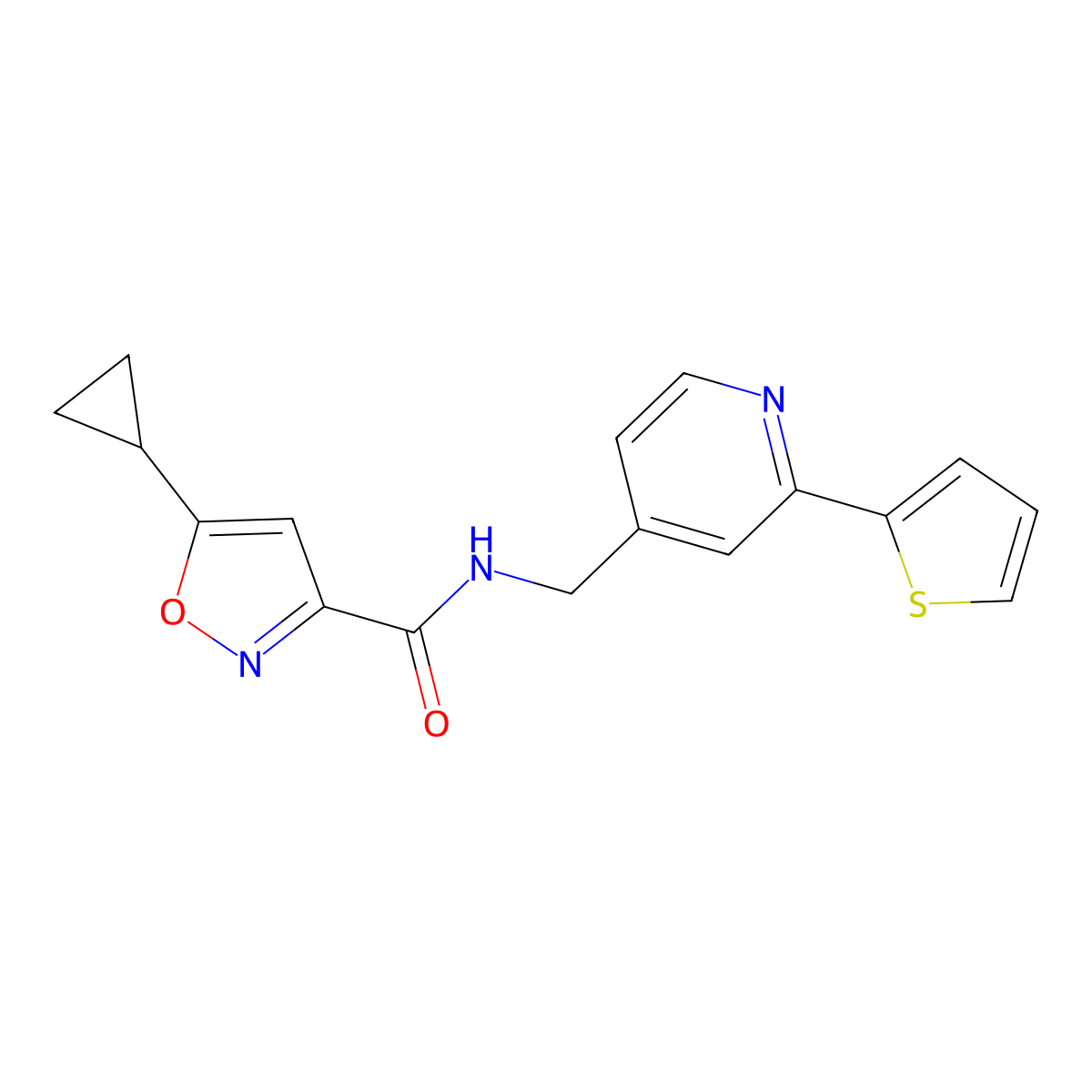 5-cyclopropyl-N-((2-(thiophen-2-yl)pyridin-4-yl)methyl)isoxazole-3-carboxamide molecular structure, CAS 2034346-57-9