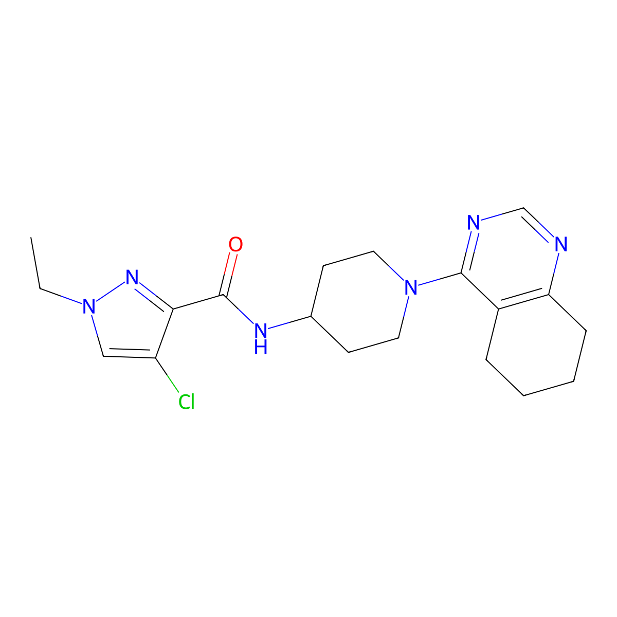 4-chloro-1-ethyl-N-(1-(5,6,7,8-tetrahydroquinazolin-4-yl)piperidin-4-yl)-1H-pyrazole-3-carboxamide molecular structure, CAS 2034346-61-5