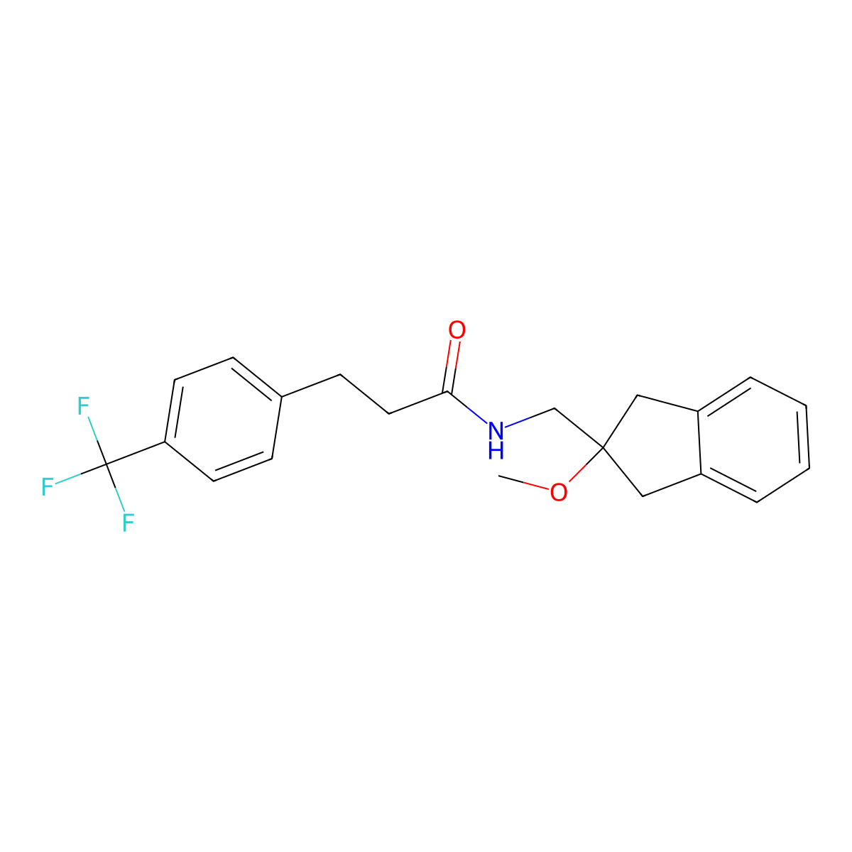 N-((2-methoxy-2,3-dihydro-1H-inden-2-yl)methyl)-3-(4-(trifluoromethyl)phenyl)propanamide molecular structure, CAS 2034346-75-1