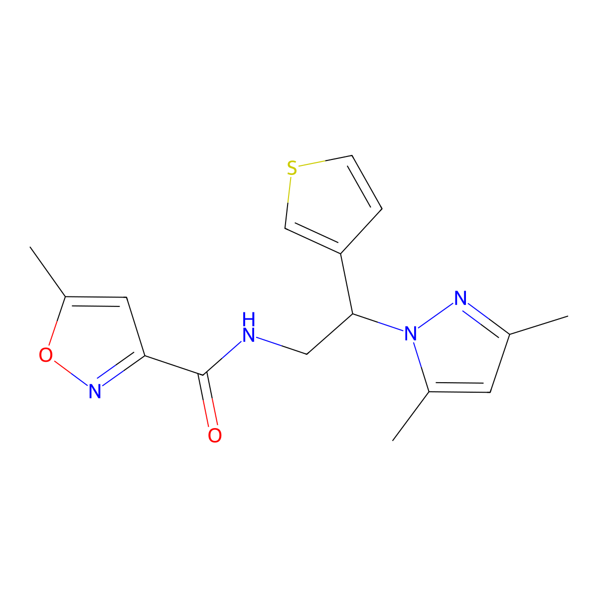 N-(2-(3,5-dimethyl-1H-pyrazol-1-yl)-2-(thiophen-3-yl)ethyl)-5-methylisoxazole-3-carboxamide molecular structure, CAS 2034346-77-3