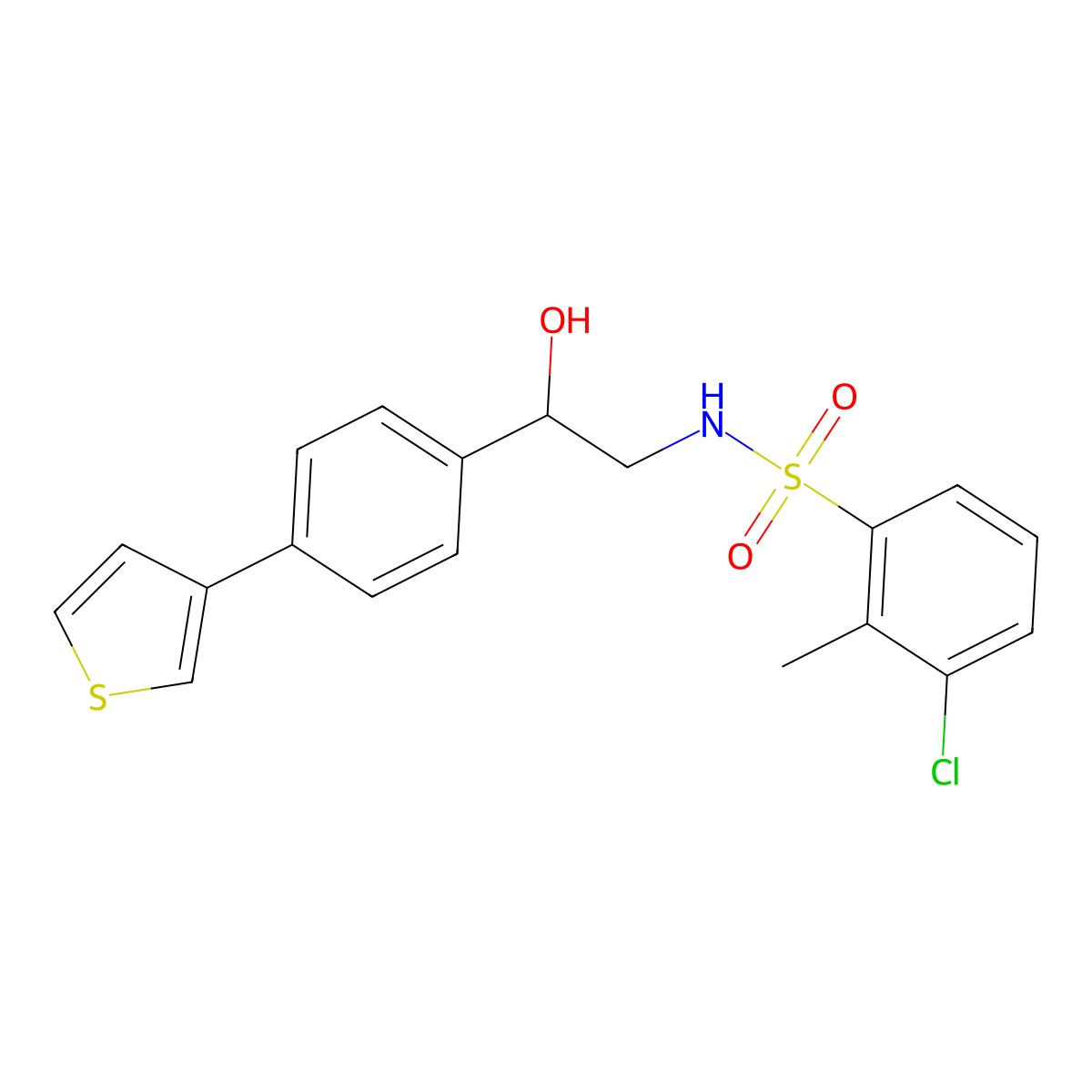 3-chloro-N-(2-hydroxy-2-(4-(thiophen-3-yl)phenyl)ethyl)-2-methylbenzenesulfonamide molecular structure, CAS 2034346-80-8