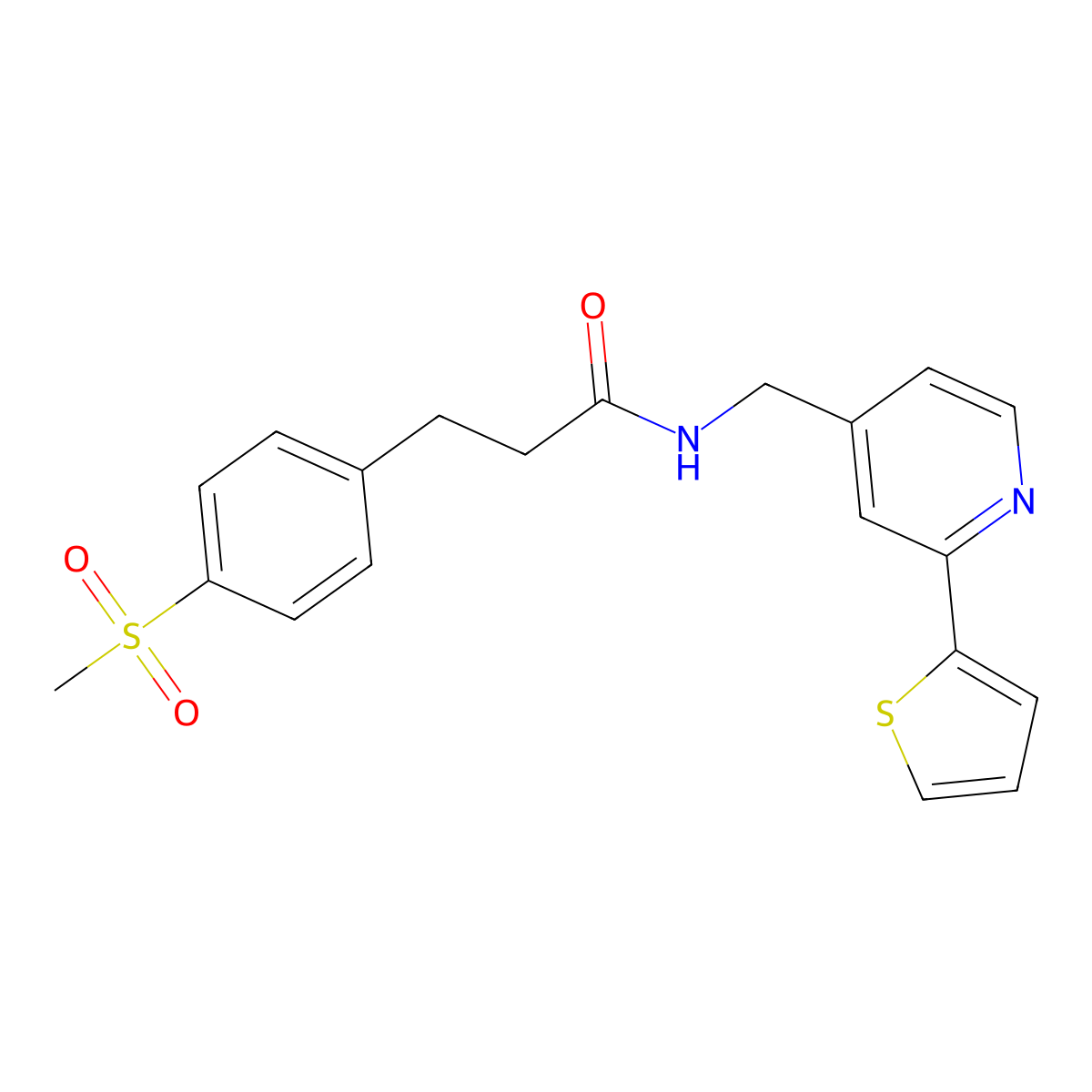 3-(4-(methylsulfonyl)phenyl)-N-((2-(thiophen-2-yl)pyridin-4-yl)methyl)propanamide molecular structure, CAS 2034346-81-9