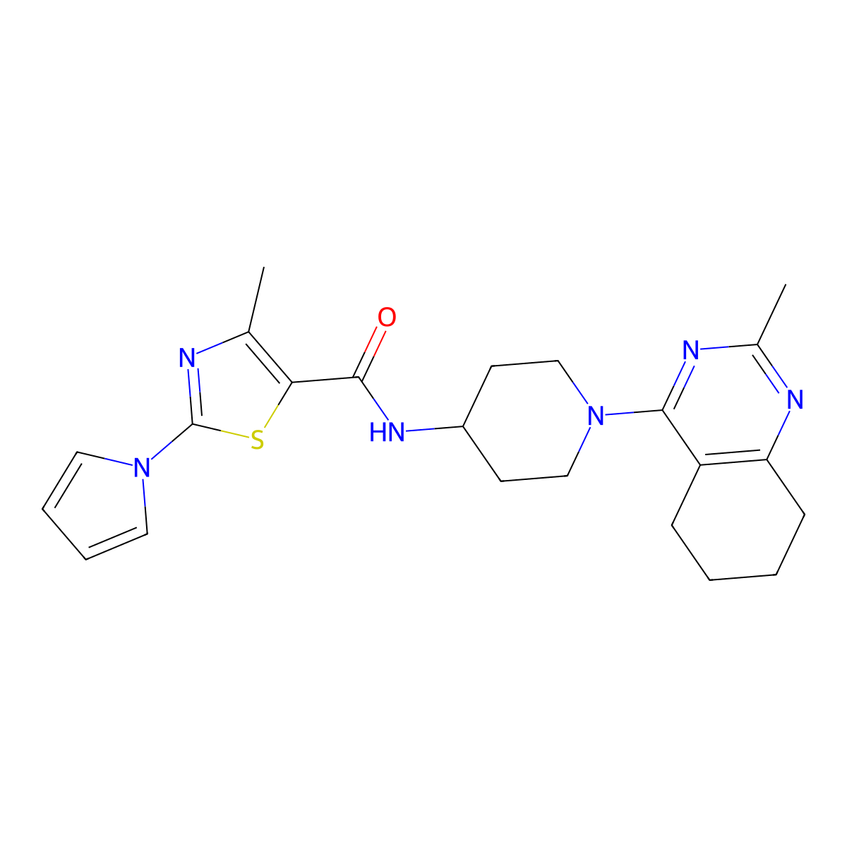 4-methyl-N-(1-(2-methyl-5,6,7,8-tetrahydroquinazolin-4-yl)piperidin-4-yl)-2-(1H-pyrrol-1-yl)thiazole-5-carboxamide molecular structure, CAS 2034346-82-0