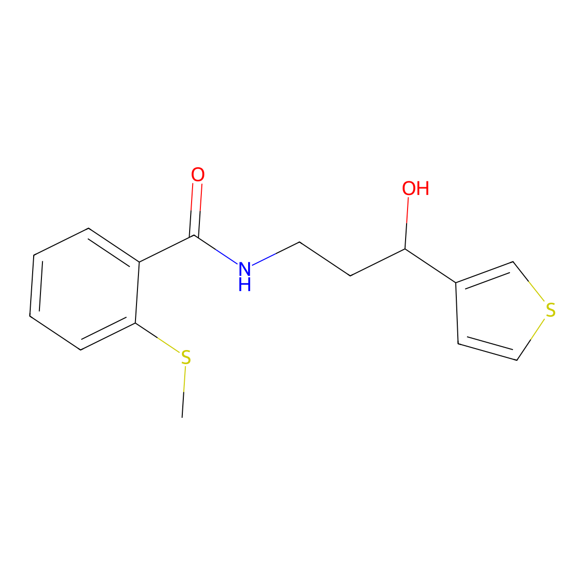 N-(3-hydroxy-3-(thiophen-3-yl)propyl)-2-(methylthio)benzamide molecular structure, CAS 2034346-84-2