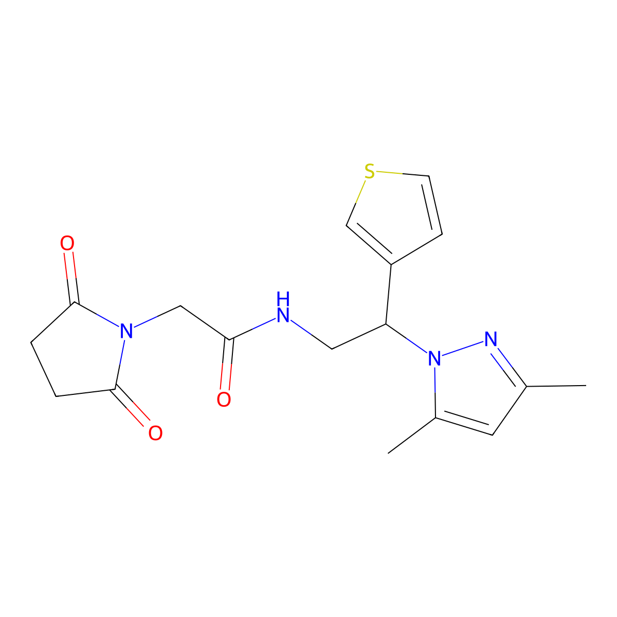 N-[2-(3,5-dimethyl-1H-pyrazol-1-yl)-2-(thiophen-3-yl)ethyl]-2-(2,5-dioxopyrrolidin-1-yl)acetamide molecular structure, CAS 2034346-85-3