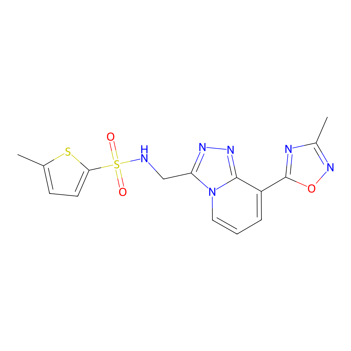 5-methyl-N-((8-(3-methyl-1,2,4-oxadiazol-5-yl)-[1,2,4]triazolo[4,3-a]pyridin-3-yl)methyl)thiophene-2-sulfonamide molecular structure, CAS 2034346-86-4