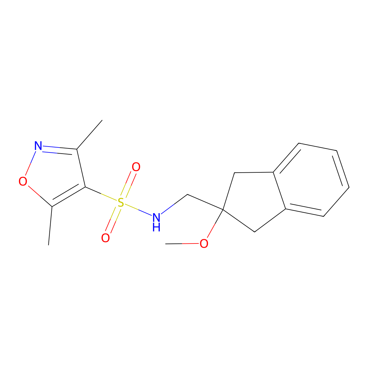 N-((2-methoxy-2,3-dihydro-1H-inden-2-yl)methyl)-3,5-dimethylisoxazole-4-sulfonamide molecular structure, CAS 2034346-87-5
