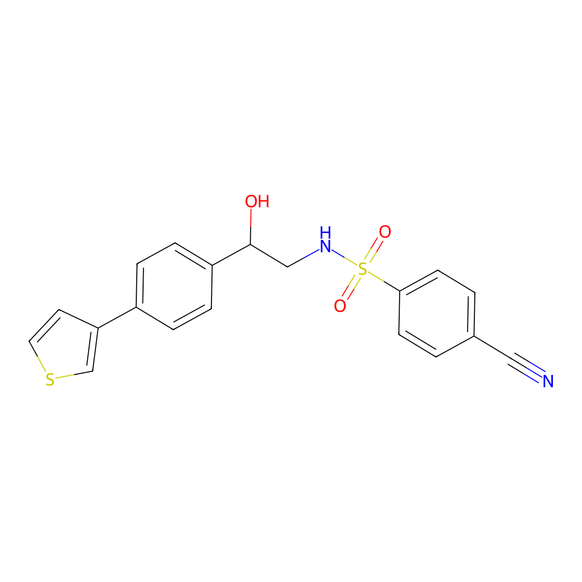 4-cyano-N-(2-hydroxy-2-(4-(thiophen-3-yl)phenyl)ethyl)benzenesulfonamide molecular structure, CAS 2034346-90-0