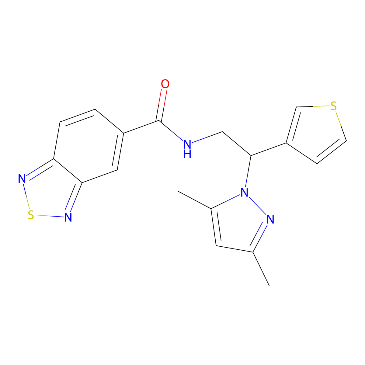 N-(2-(3,5-dimethyl-1H-pyrazol-1-yl)-2-(thiophen-3-yl)ethyl)benzo[c][1,2,5]thiadiazole-5-carboxamide molecular structure, CAS 2034346-92-2