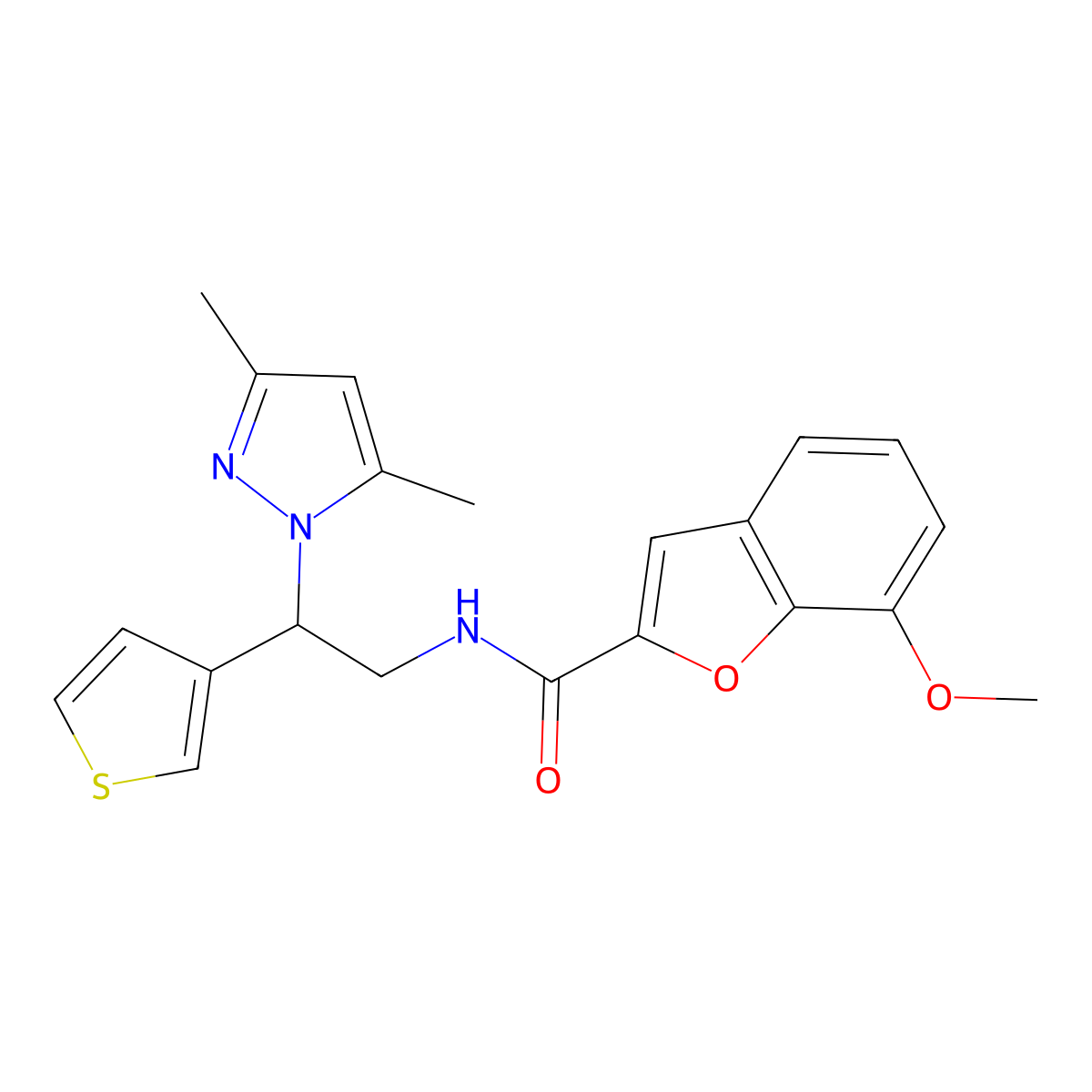 N-(2-(3,5-dimethyl-1H-pyrazol-1-yl)-2-(thiophen-3-yl)ethyl)-7-methoxybenzofuran-2-carboxamide molecular structure, CAS 2034347-01-6