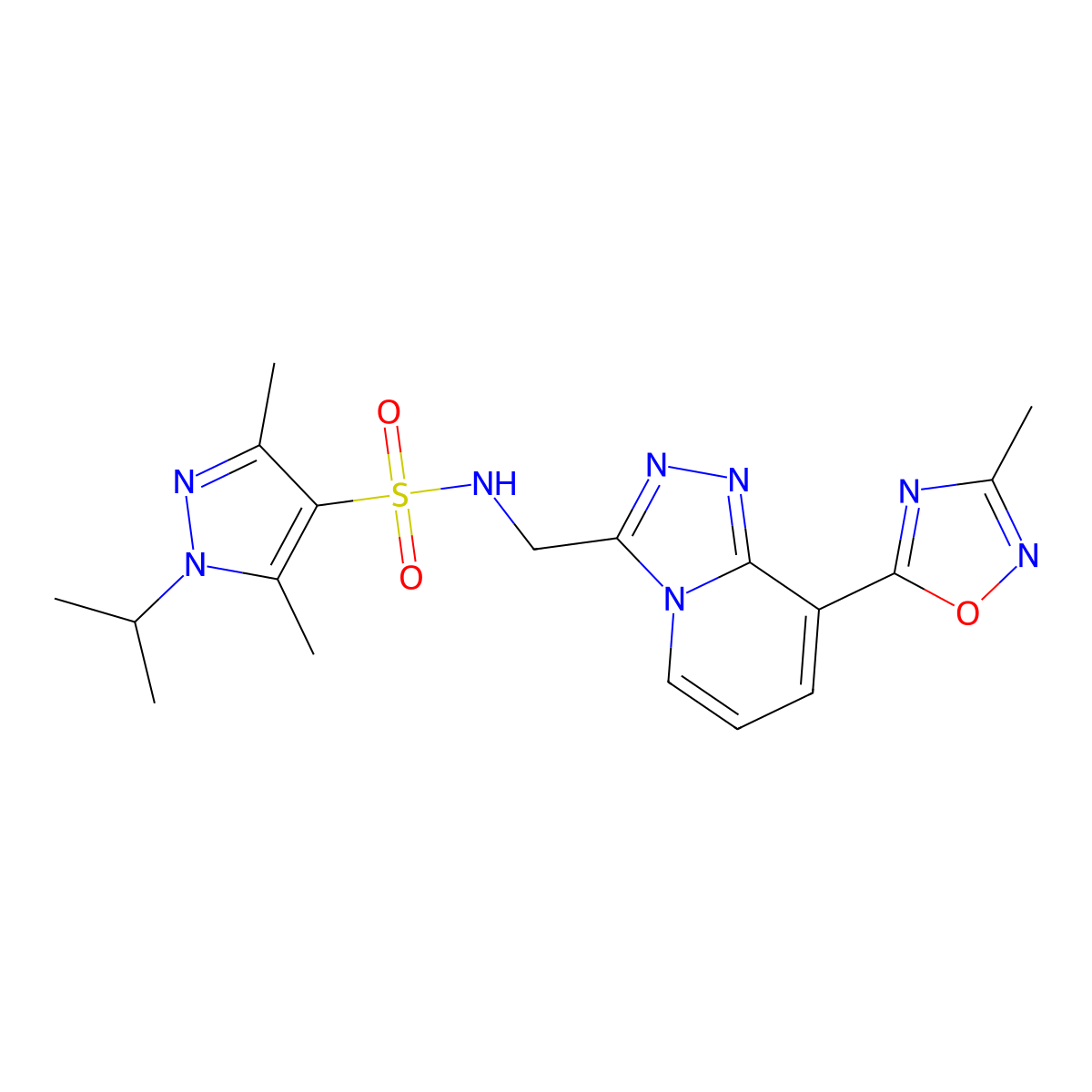 1-isopropyl-3,5-dimethyl-N-((8-(3-methyl-1,2,4-oxadiazol-5-yl)-[1,2,4]triazolo[4,3-a]pyridin-3-yl)methyl)-1H-pyrazole-4-sulfonamide molecular structure, CAS 2034347-05-0