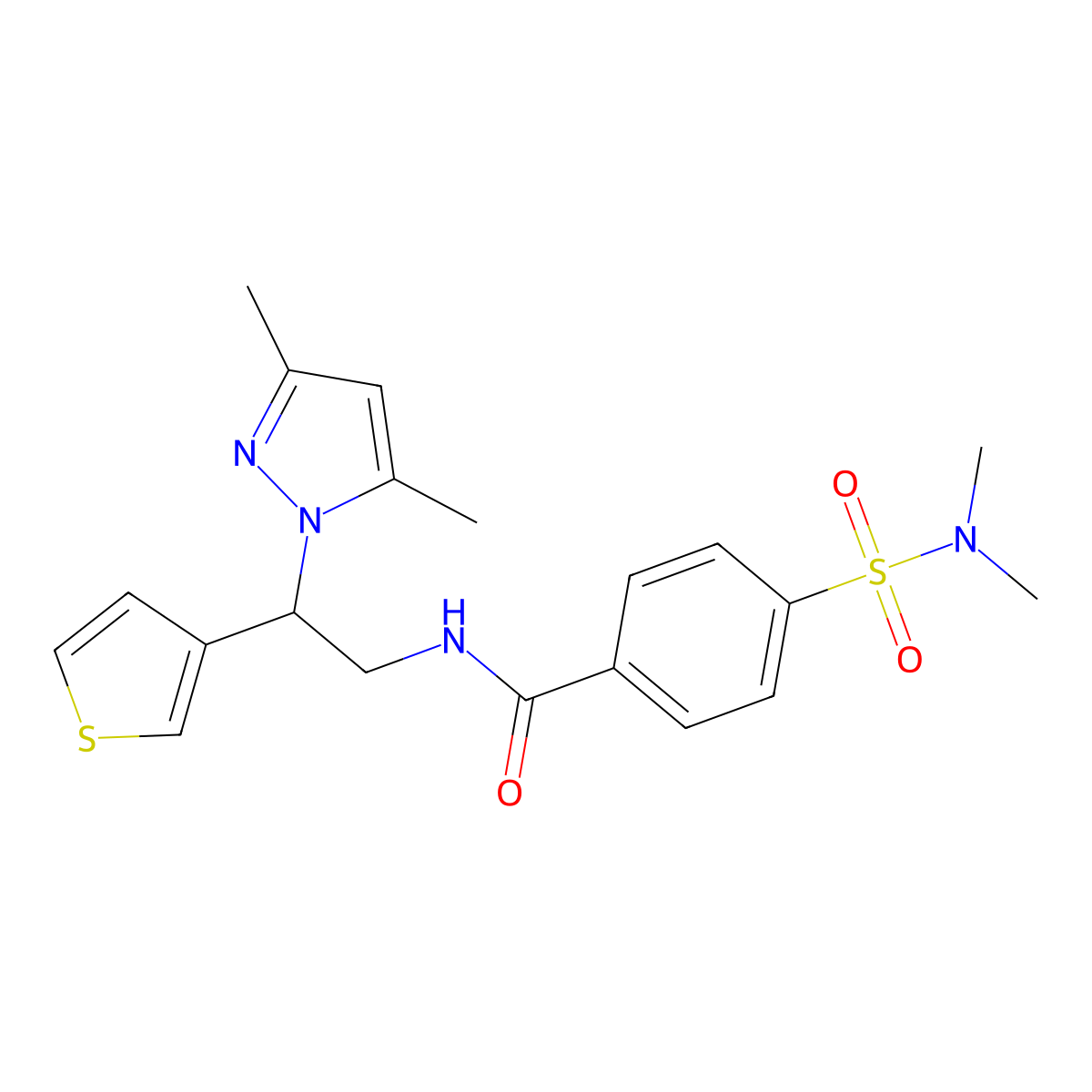 N-(2-(3,5-dimethyl-1H-pyrazol-1-yl)-2-(thiophen-3-yl)ethyl)-4-(N,N-dimethylsulfamoyl)benzamide molecular structure, CAS 2034347-11-8