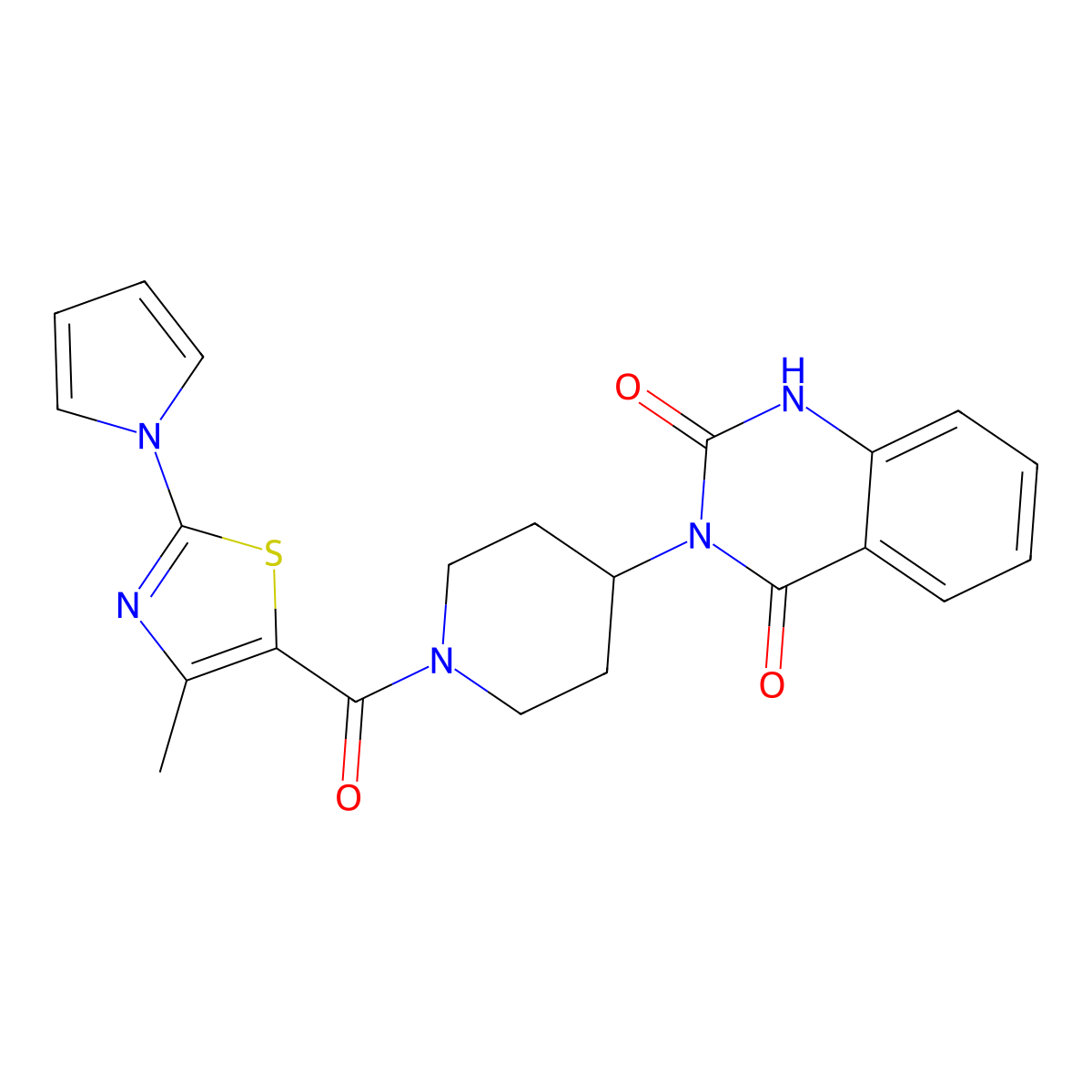 3-(1-(4-methyl-2-(1H-pyrrol-1-yl)thiazole-5-carbonyl)piperidin-4-yl)quinazoline-2,4(1H,3H)-dione molecular structure, CAS 2034347-13-0