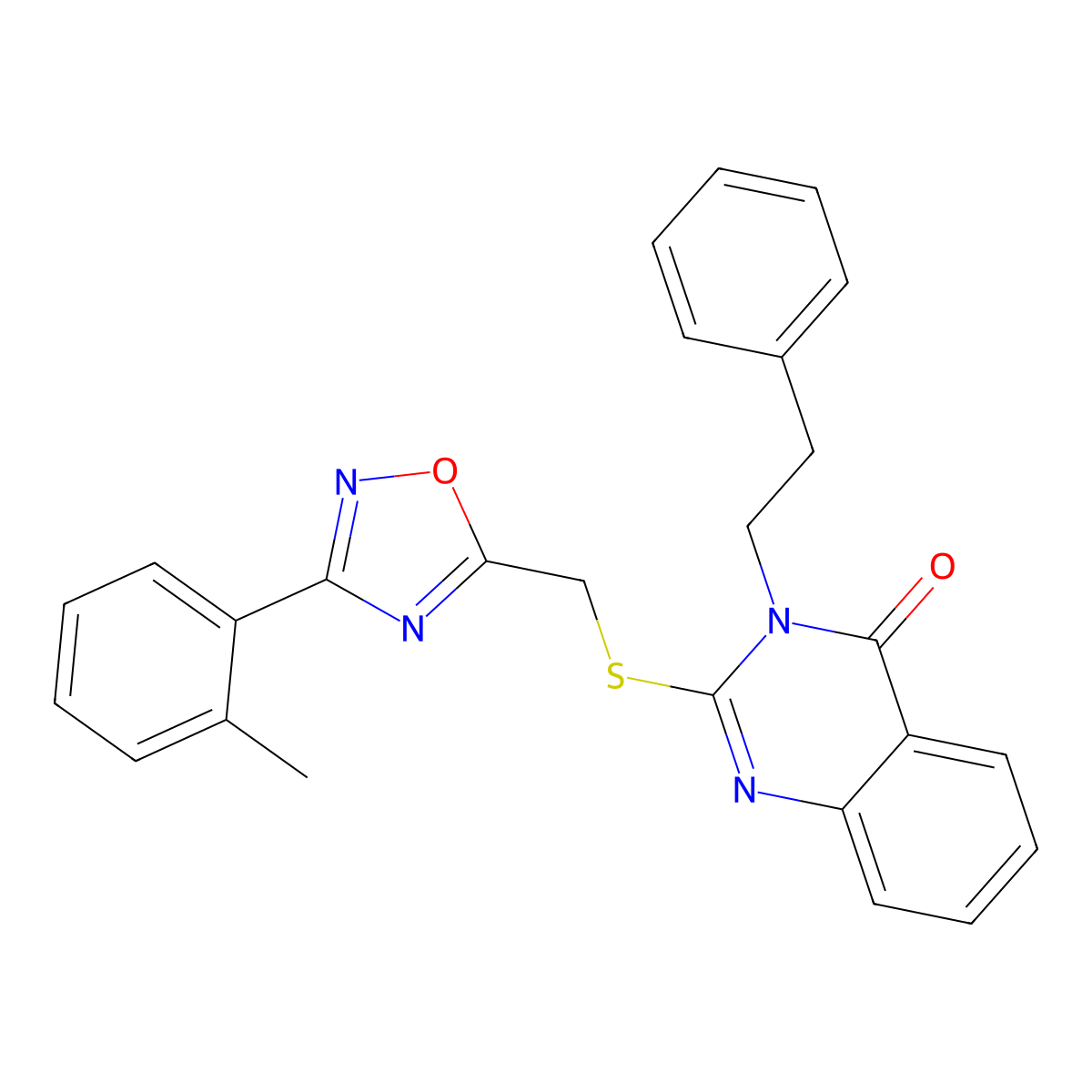 3-phenethyl-2-(((3-(o-tolyl)-1,2,4-oxadiazol-5-yl)methyl)thio)quinazolin-4(3H)-one molecular structure, CAS 2034347-25-4