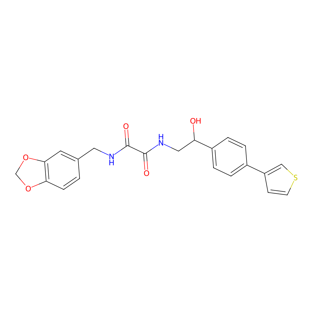N1-(benzo[d][1,3]dioxol-5-ylmethyl)-N2-(2-hydroxy-2-(4-(thiophen-3-yl)phenyl)ethyl)oxalamide molecular structure, CAS 2034347-28-7