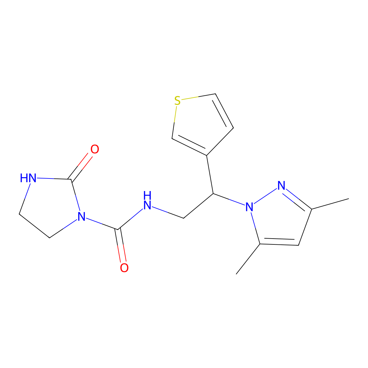 N-[2-(3,5-dimethyl-1H-pyrazol-1-yl)-2-(thiophen-3-yl)ethyl]-2-oxoimidazolidine-1-carboxamide molecular structure, CAS 2034347-29-8