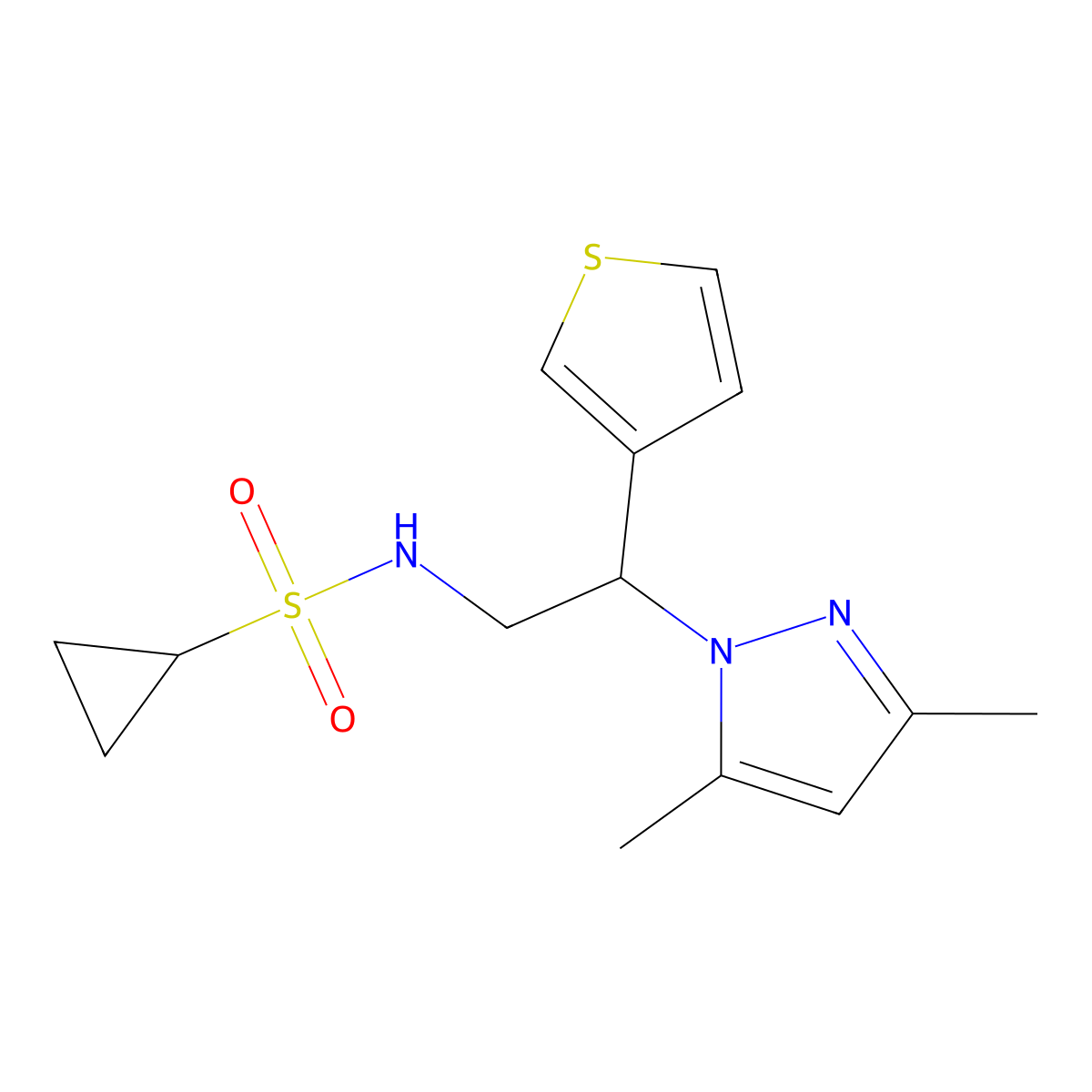 N-[2-(3,5-dimethyl-1H-pyrazol-1-yl)-2-(thiophen-3-yl)ethyl]cyclopropanesulfonamide molecular structure, CAS 2034347-35-6