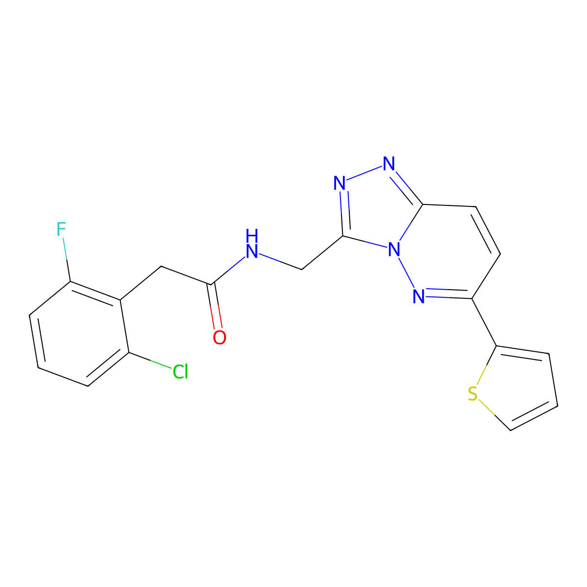 2-(2-chloro-6-fluorophenyl)-N-((6-(thiophen-2-yl)-[1,2,4]triazolo[4,3-b]pyridazin-3-yl)methyl)acetamide molecular structure, CAS 2034347-38-9