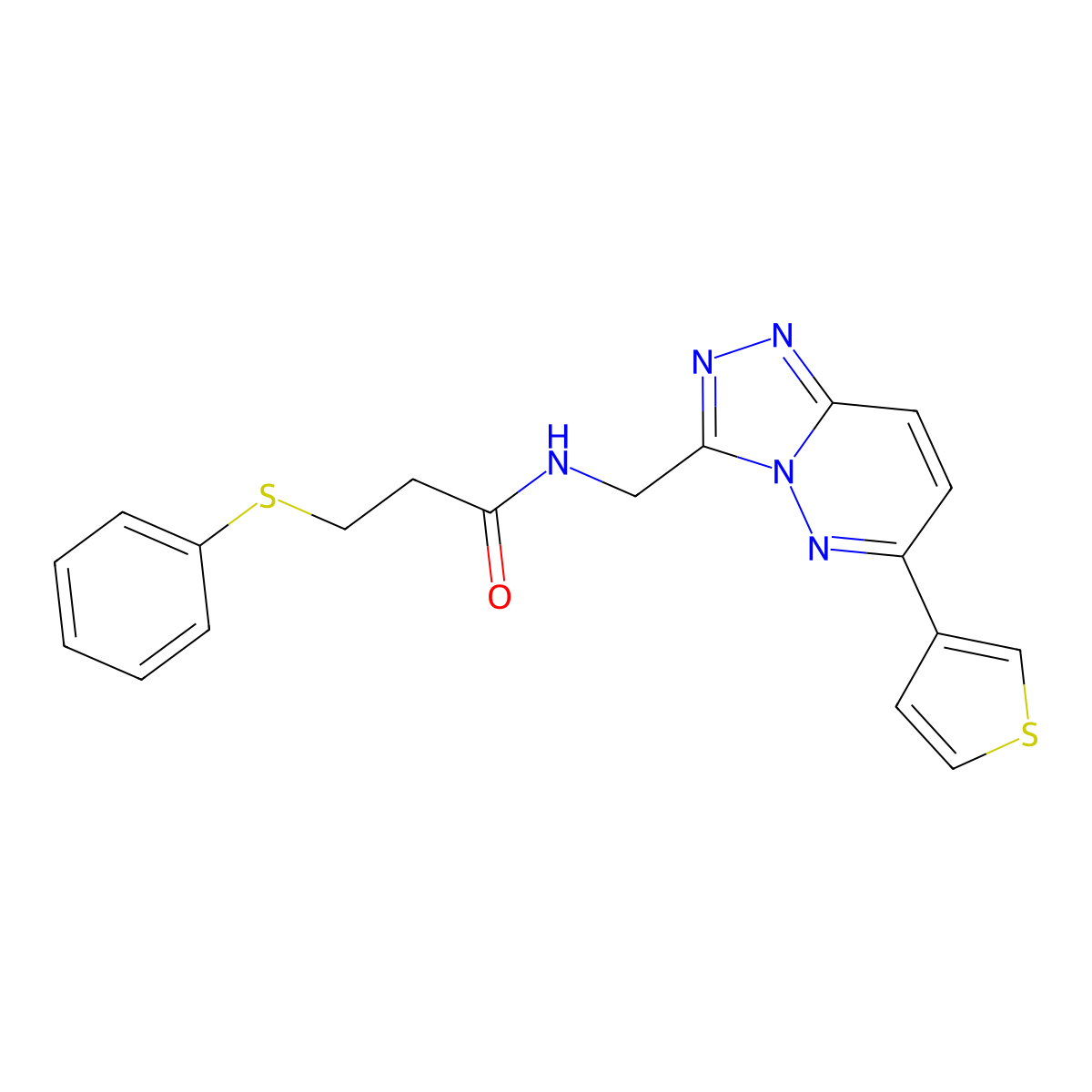 3-(phenylthio)-N-((6-(thiophen-3-yl)-[1,2,4]triazolo[4,3-b]pyridazin-3-yl)methyl)propanamide molecular structure, CAS 2034347-40-3