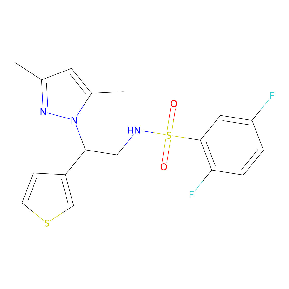 N-(2-(3,5-dimethyl-1H-pyrazol-1-yl)-2-(thiophen-3-yl)ethyl)-2,5-difluorobenzenesulfonamide molecular structure, CAS 2034347-44-7
