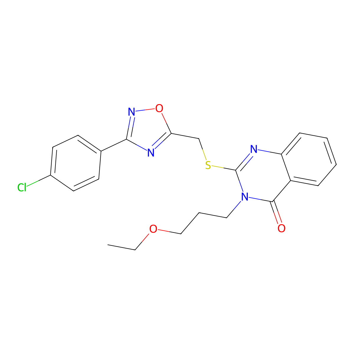 2-(((3-(4-chlorophenyl)-1,2,4-oxadiazol-5-yl)methyl)thio)-3-(3-ethoxypropyl)quinazolin-4(3H)-one molecular structure, CAS 2034347-45-8