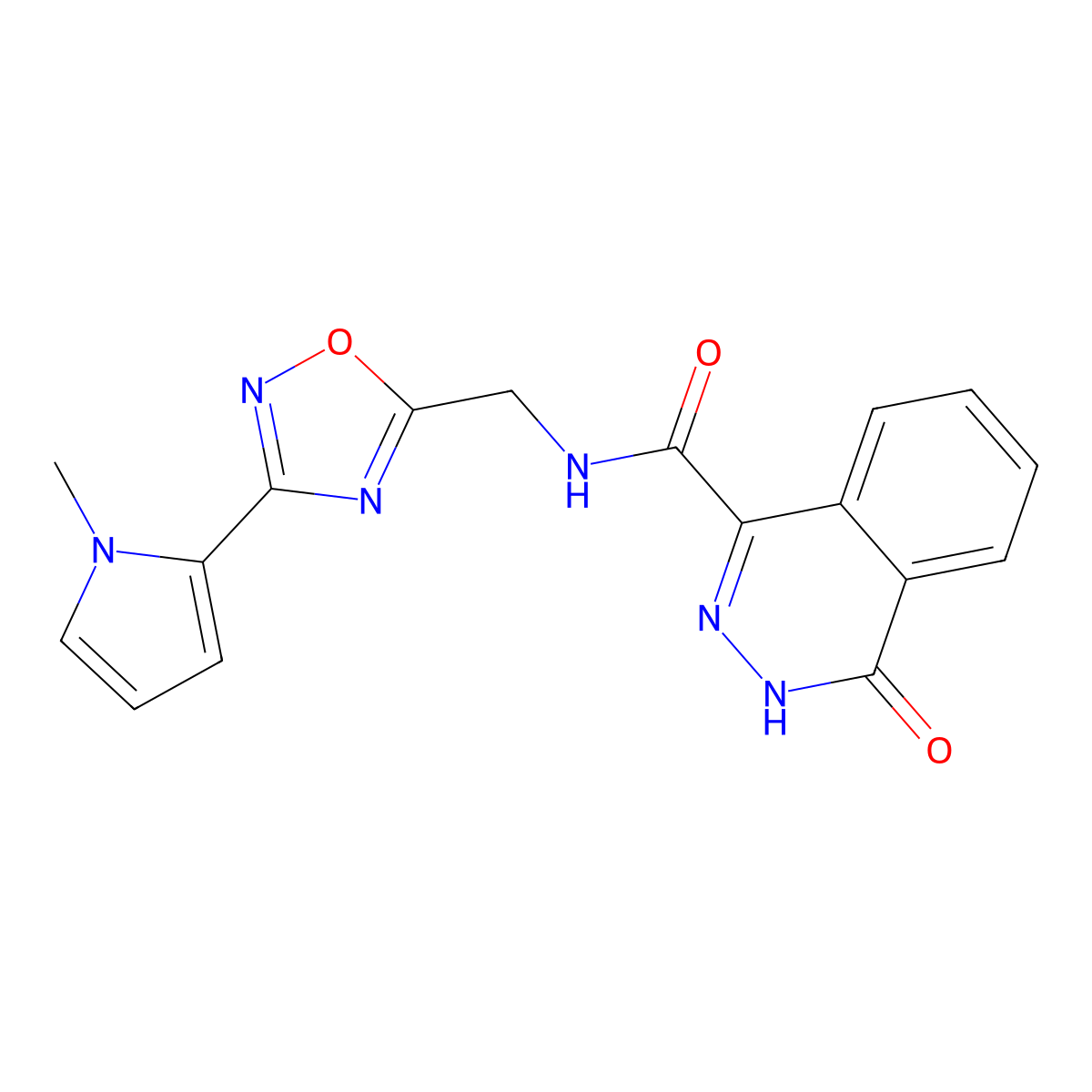 N-((3-(1-methyl-1H-pyrrol-2-yl)-1,2,4-oxadiazol-5-yl)methyl)-4-oxo-3,4-dihydrophthalazine-1-carboxamide molecular structure, CAS 2034347-46-9