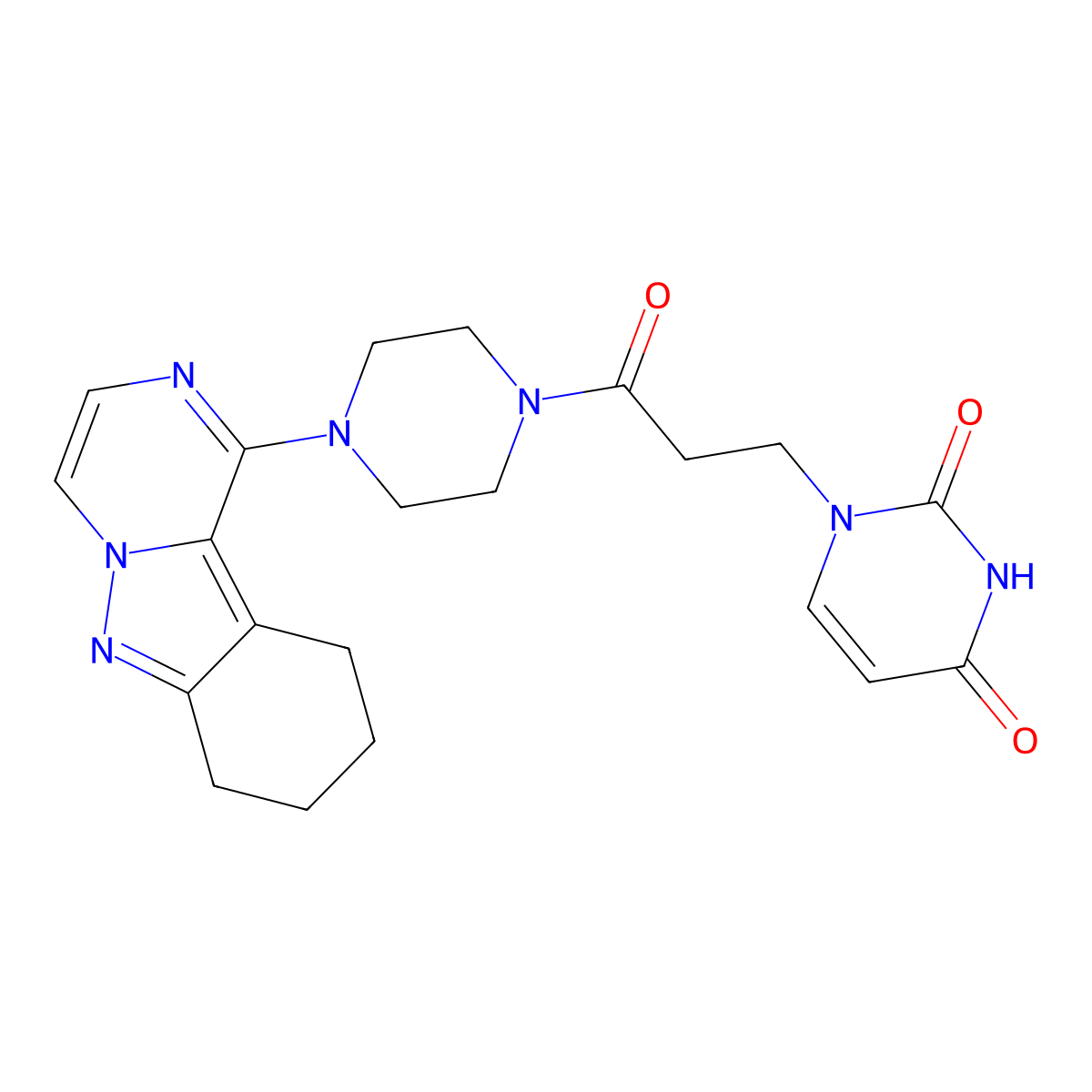 1-(3-oxo-3-(4-(7,8,9,10-tetrahydropyrazino[1,2-b]indazol-1-yl)piperazin-1-yl)propyl)pyrimidine-2,4(1H,3H)-dione molecular structure, CAS 2034347-47-0