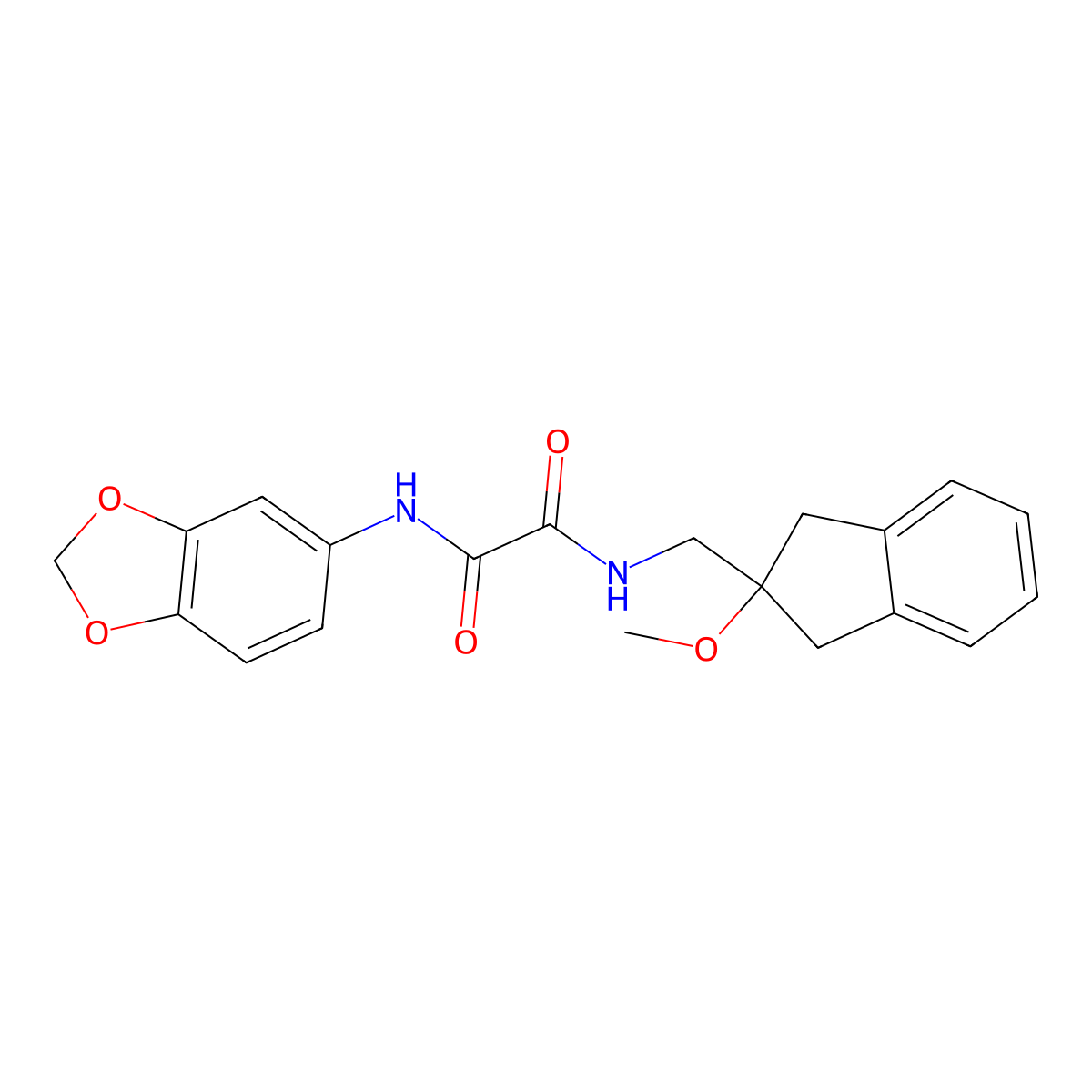 N1-(benzo[d][1,3]dioxol-5-yl)-N2-((2-methoxy-2,3-dihydro-1H-inden-2-yl)methyl)oxalamide molecular structure, CAS 2034347-48-1
