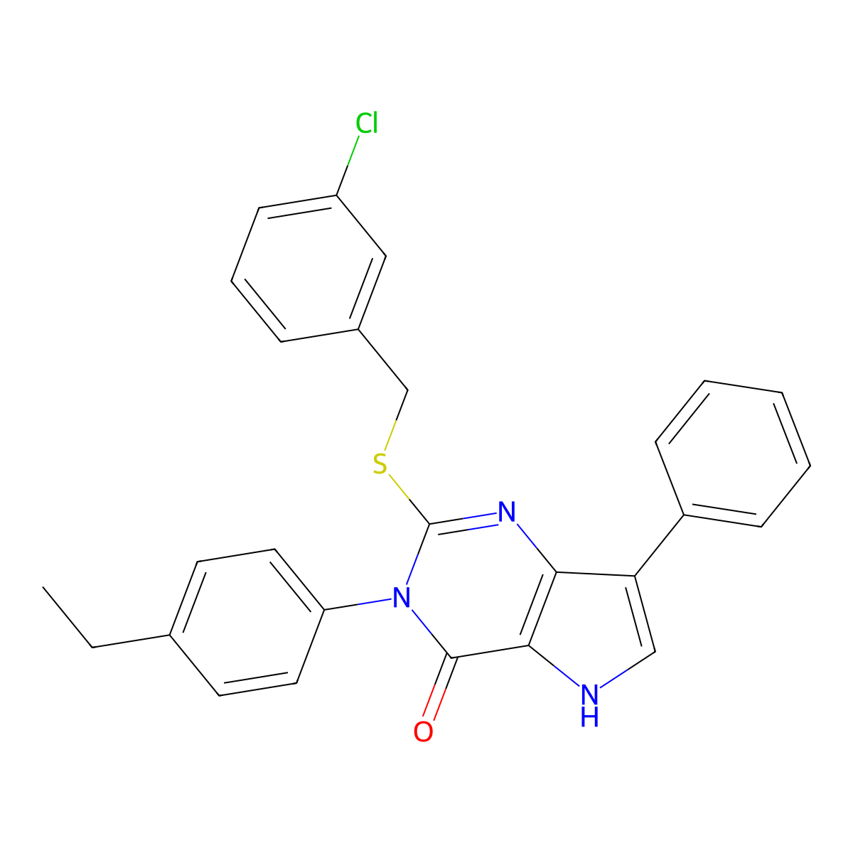 2-((3-chlorobenzyl)thio)-3-(4-ethylphenyl)-7-phenyl-3H-pyrrolo[3,2-d]pyrimidin-4(5H)-one molecular structure, CAS 2034347-51-6