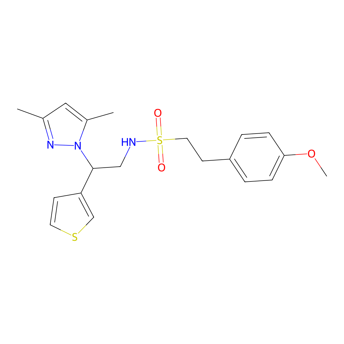 N-(2-(3,5-dimethyl-1H-pyrazol-1-yl)-2-(thiophen-3-yl)ethyl)-2-(4-methoxyphenyl)ethanesulfonamide molecular structure, CAS 2034347-54-9