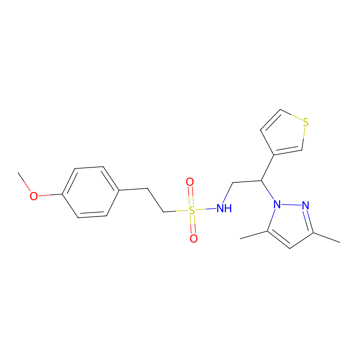 N-(2-(3,5-dimethyl-1H-pyrazol-1-yl)-2-(thiophen-3-yl)ethyl)-2-(4-methoxyphenyl)ethanesulfonamide molecular structure, CAS 2034347-54-9