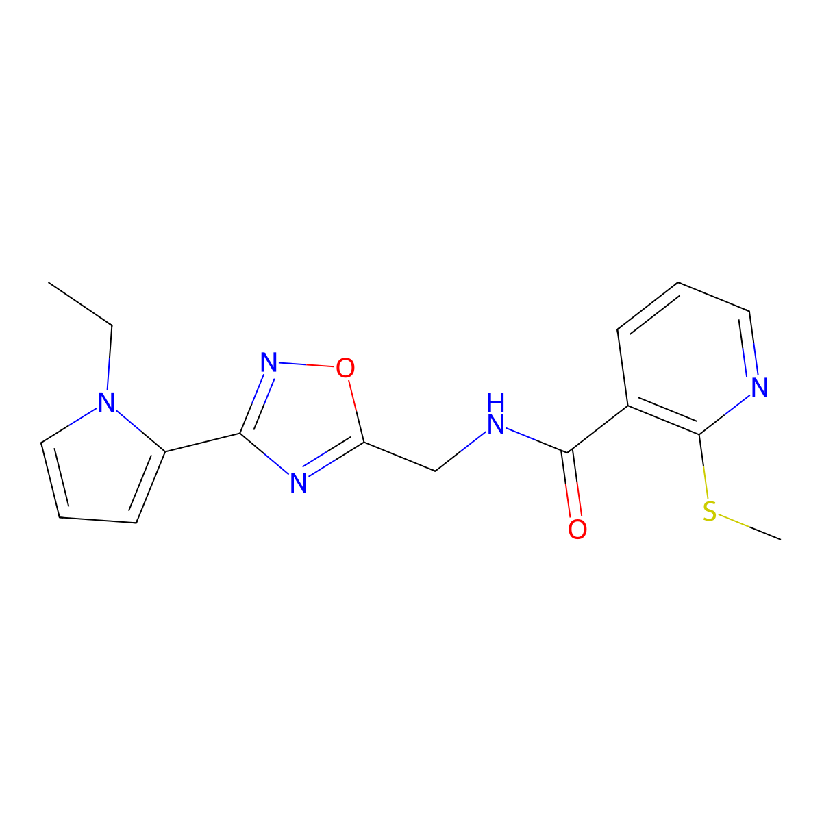 N-((3-(1-ethyl-1H-pyrrol-2-yl)-1,2,4-oxadiazol-5-yl)methyl)-2-(methylthio)nicotinamide molecular structure, CAS 2034347-56-1