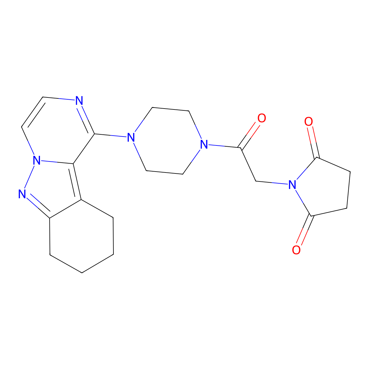 1-(2-Oxo-2-(4-(7,8,9,10-tetrahydropyrazino[1,2-b]indazol-1-yl)piperazin-1-yl)ethyl)pyrrolidine-2,5-dione molecular structure, CAS 2034347-60-7