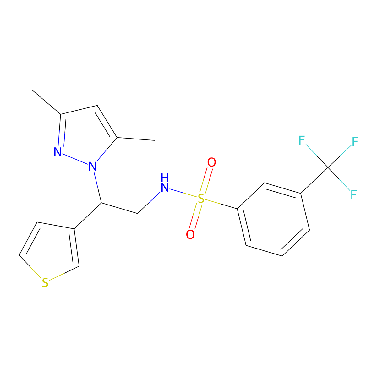 N-(2-(3,5-dimethyl-1H-pyrazol-1-yl)-2-(thiophen-3-yl)ethyl)-3-(trifluoromethyl)benzenesulfonamide molecular structure, CAS 2034347-61-8