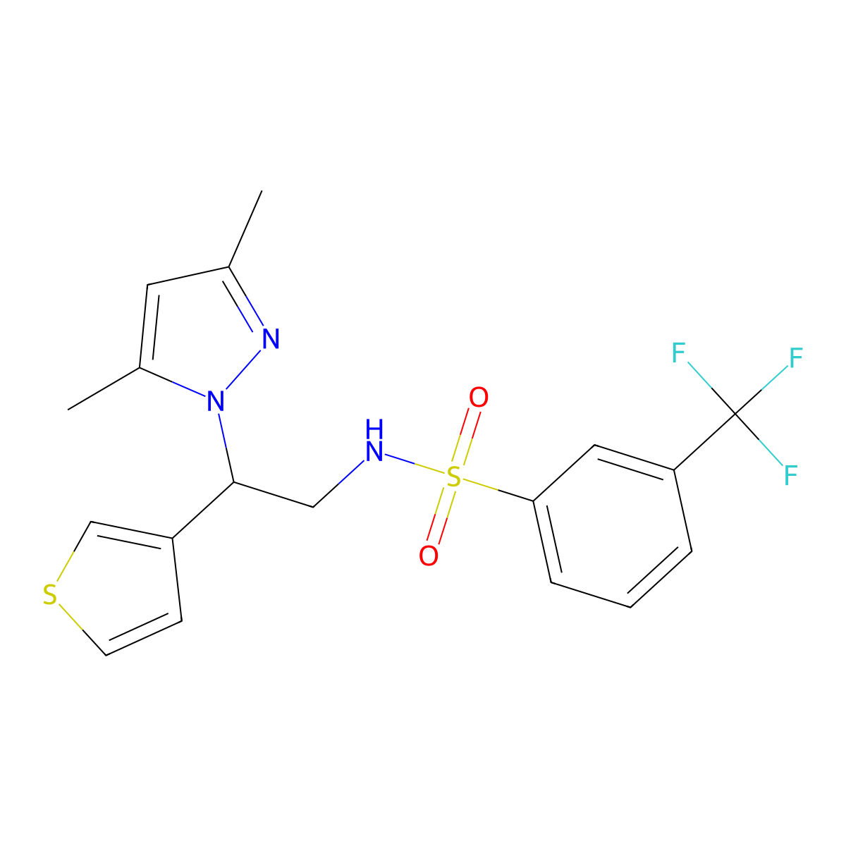N-(2-(3,5-dimethyl-1H-pyrazol-1-yl)-2-(thiophen-3-yl)ethyl)-3-(trifluoromethyl)benzenesulfonamide molecular structure, CAS 2034347-61-8