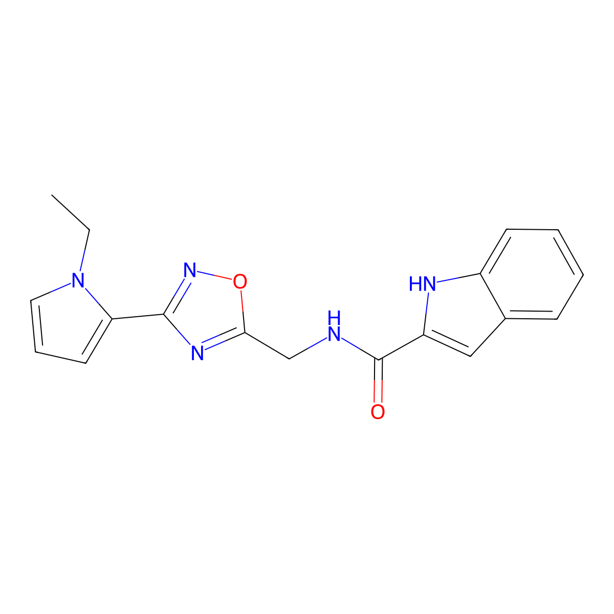 N-((3-(1-ethyl-1H-pyrrol-2-yl)-1,2,4-oxadiazol-5-yl)methyl)-1H-indole-2-carboxamide molecular structure, CAS 2034347-63-0