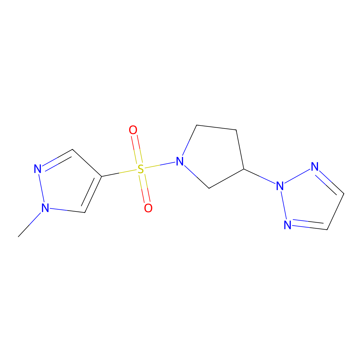 2-(1-((1-methyl-1H-pyrazol-4-yl)sulfonyl)pyrrolidin-3-yl)-2H-1,2,3-triazole molecular structure, CAS 2034347-64-1