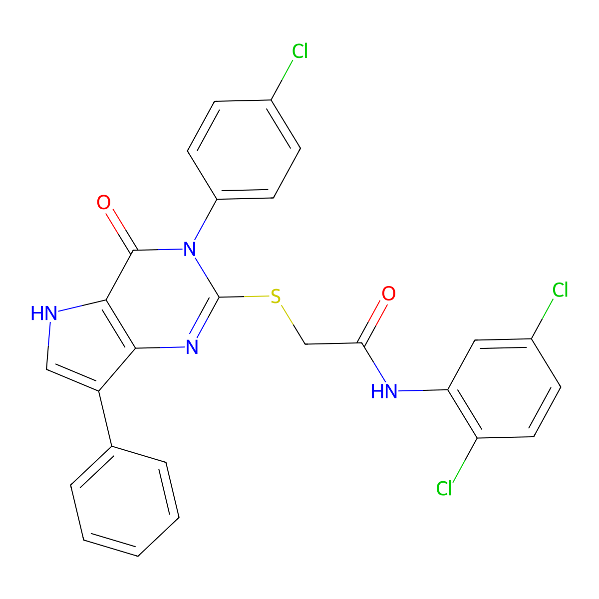 2-((3-(4-chlorophenyl)-4-oxo-7-phenyl-4,5-dihydro-3H-pyrrolo[3,2-d]pyrimidin-2-yl)thio)-N-(2,5-dichlorophenyl)acetamide molecular structure, CAS 2034347-65-2