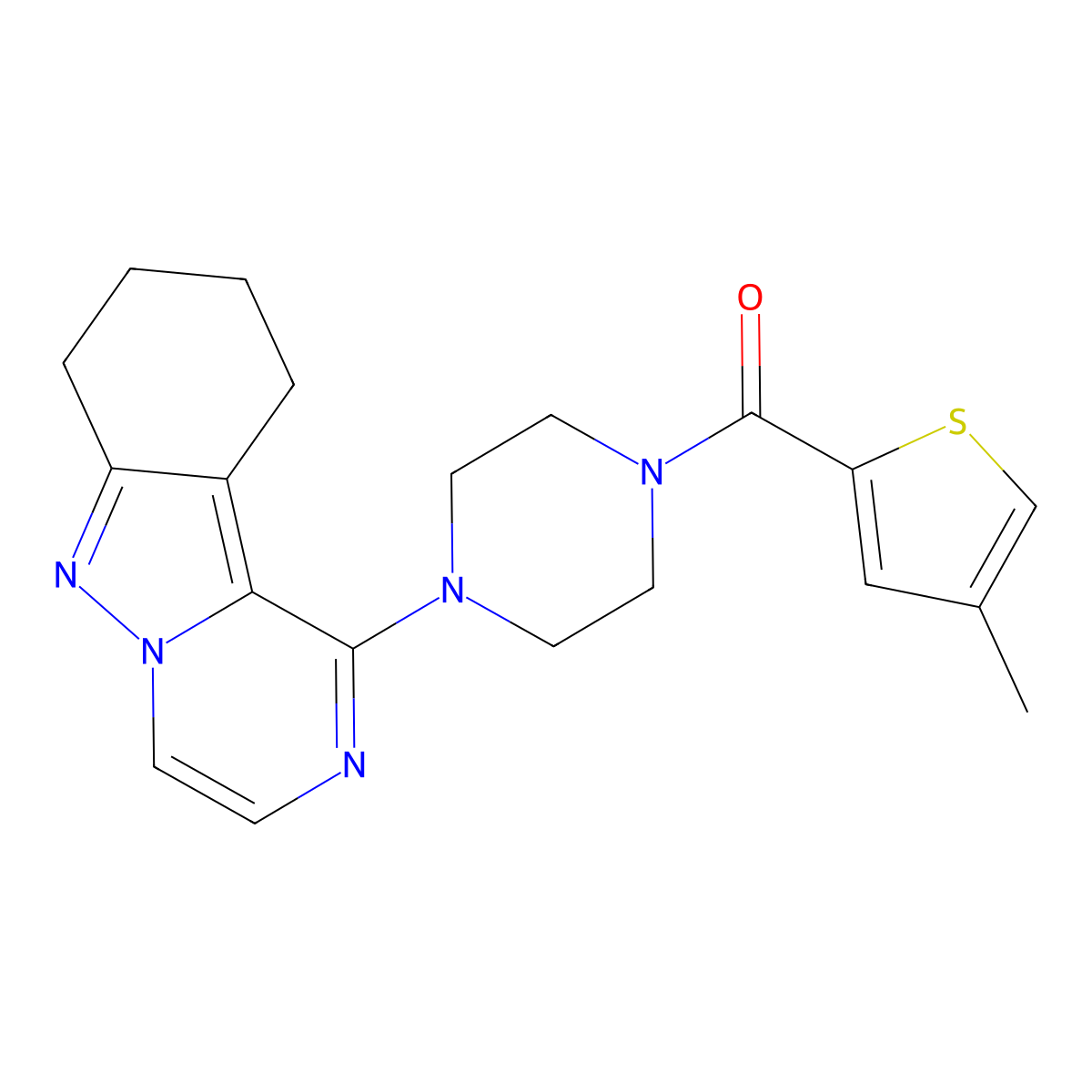 (4-Methylthiophen-2-yl)(4-(7,8,9,10-tetrahydropyrazino[1,2-b]indazol-1-yl)piperazin-1-yl)methanone molecular structure, CAS 2034347-68-5
