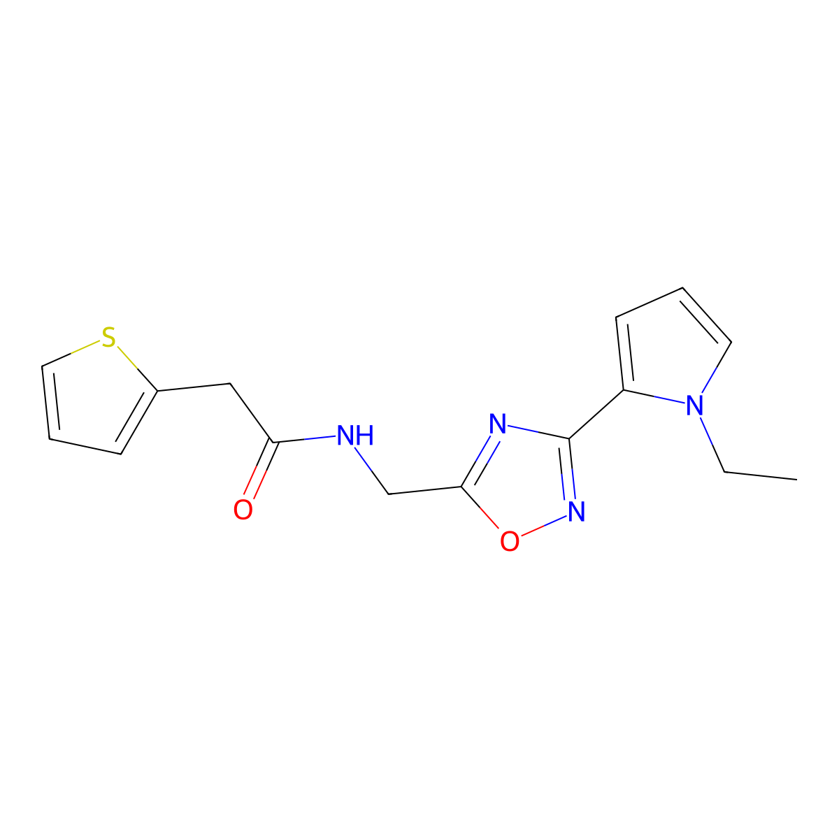 N-((3-(1-ethyl-1H-pyrrol-2-yl)-1,2,4-oxadiazol-5-yl)methyl)-2-(thiophen-2-yl)acetamide molecular structure, CAS 2034347-69-6