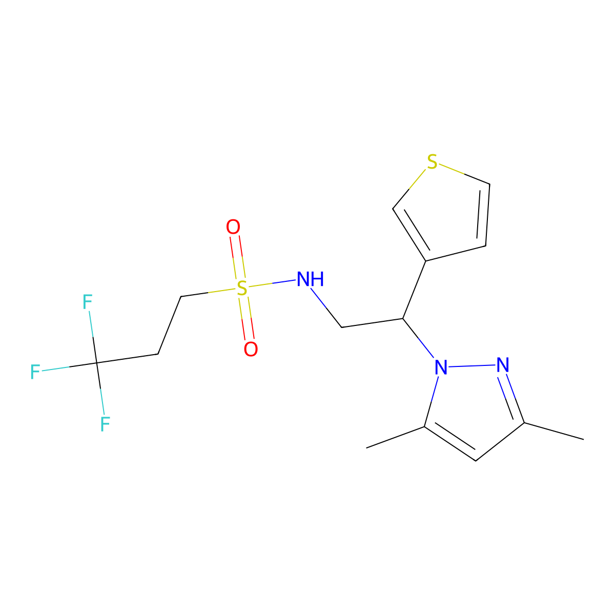N-[2-(3,5-dimethyl-1H-pyrazol-1-yl)-2-(thiophen-3-yl)ethyl]-3,3,3-trifluoropropane-1-sulfonamide molecular structure, CAS 2034347-70-9