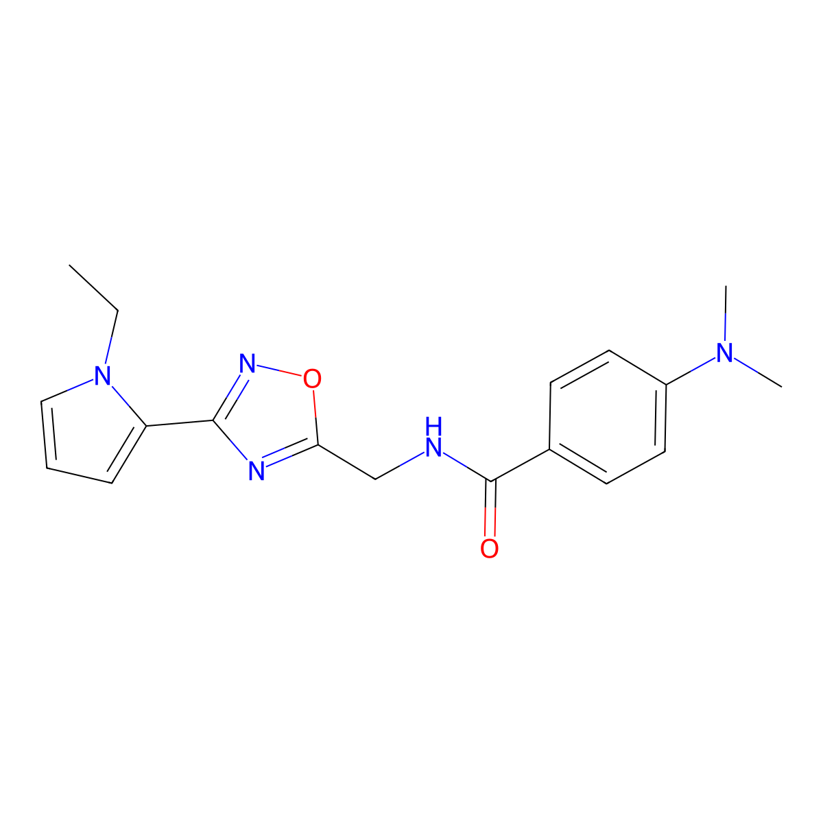 4-(dimethylamino)-N-((3-(1-ethyl-1H-pyrrol-2-yl)-1,2,4-oxadiazol-5-yl)methyl)benzamide molecular structure, CAS 2034347-72-1