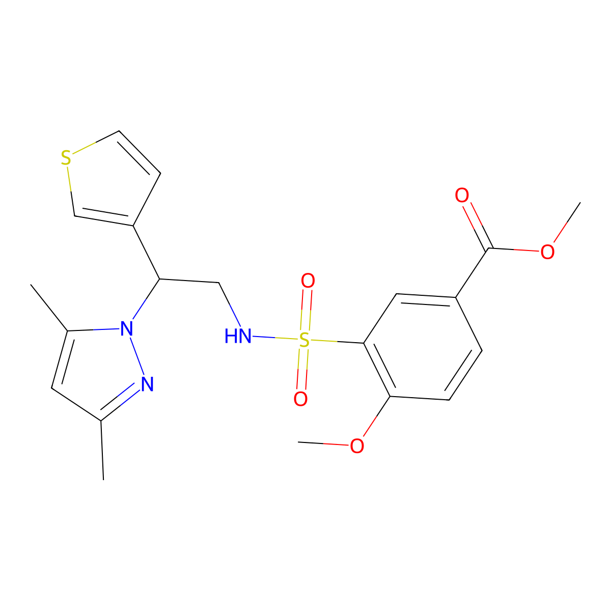 methyl 3-(N-(2-(3,5-dimethyl-1H-pyrazol-1-yl)-2-(thiophen-3-yl)ethyl)sulfamoyl)-4-methoxybenzoate molecular structure, CAS 2034347-76-5